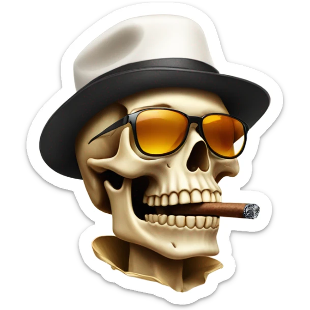 Skull with sunglasses, a cap with flow and smoking a cigar sticker