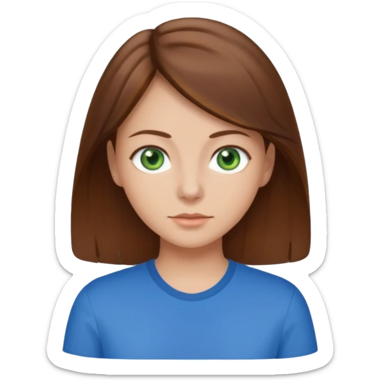 girl with brown hair, green eyes with a blue shirt no background clip art sticker