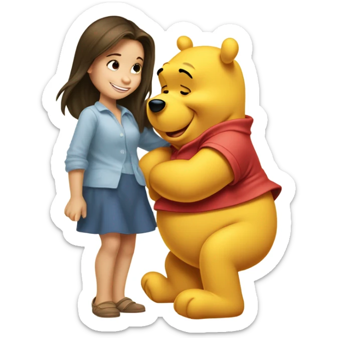 Winnie the Pooh saying goodnight to pretty brunette girl sticker