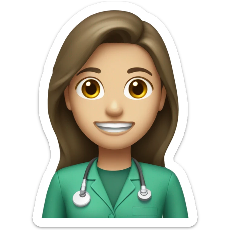  Women dentist with Brown Long hair and eyes with  dark Green dentist clothes sticker