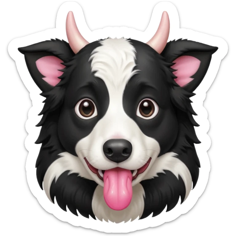 A black and white border collie has a cow's hoof in her mouth. sticker