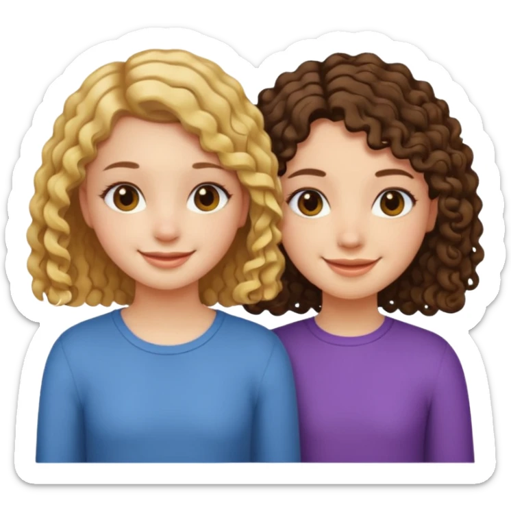 Best friends short straight hair girl and long curly hair girl sticker