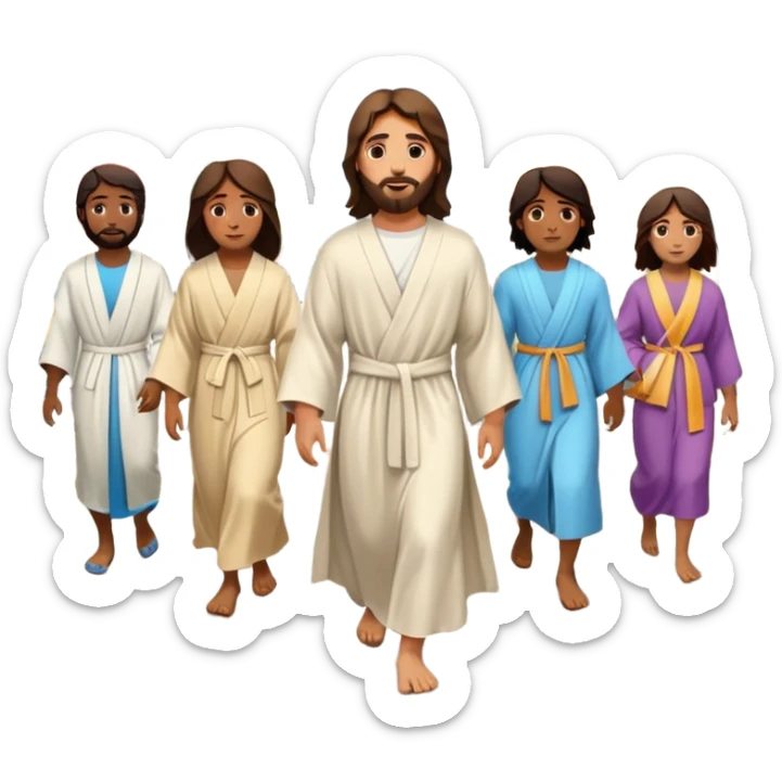Jesus walking on a busy city street with people and cars sticker
