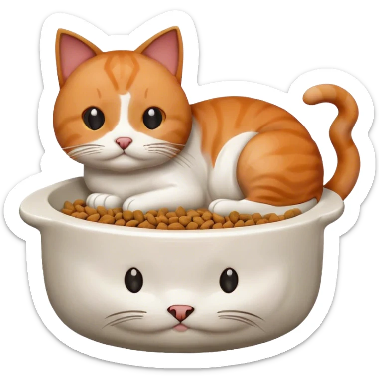 Cute pixel art cat shaped pet food bowl with white food piled on top of it sticker