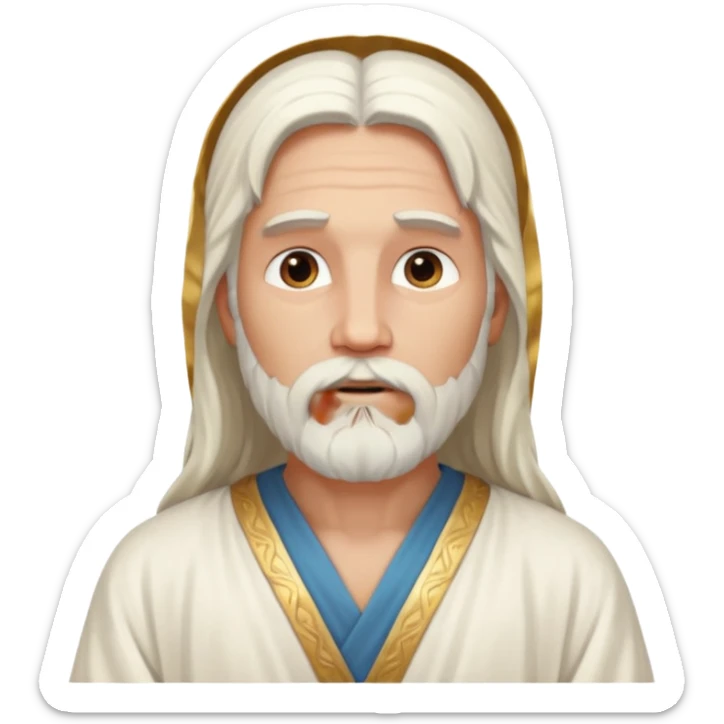 Jesus, Son of God from Gods and Goddesses with long white hair and beard, white outfit sticker
