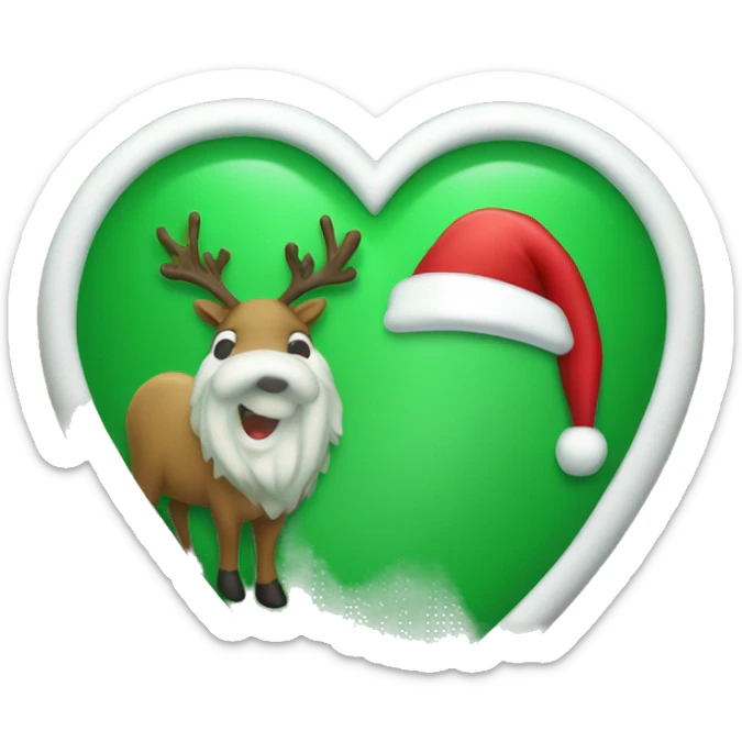 Green Heart outline with a Santa Claus scene on the inside with his reindeer  sticker
