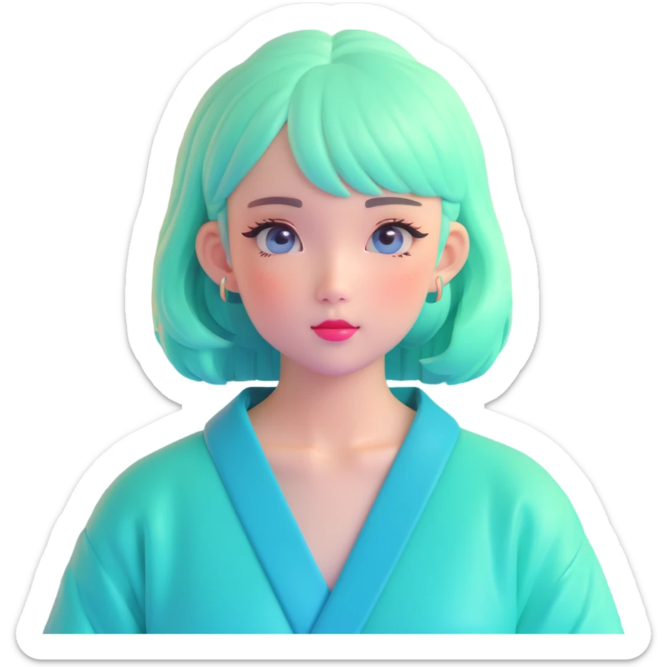 Vaporwave aesthetic Japanese girl with pastel gradient hair, 80s retro style, sunset grid background, pink and teal color scheme, nostalgic aesthetic sticker