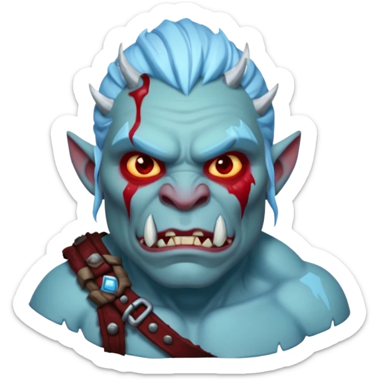 Fantasy orc portrait emoji, frozen scar glowing deep red against icy blue skin tones, primal winter survival theme, restrained detail, clean readable emoji style, male/female variant
 sticker