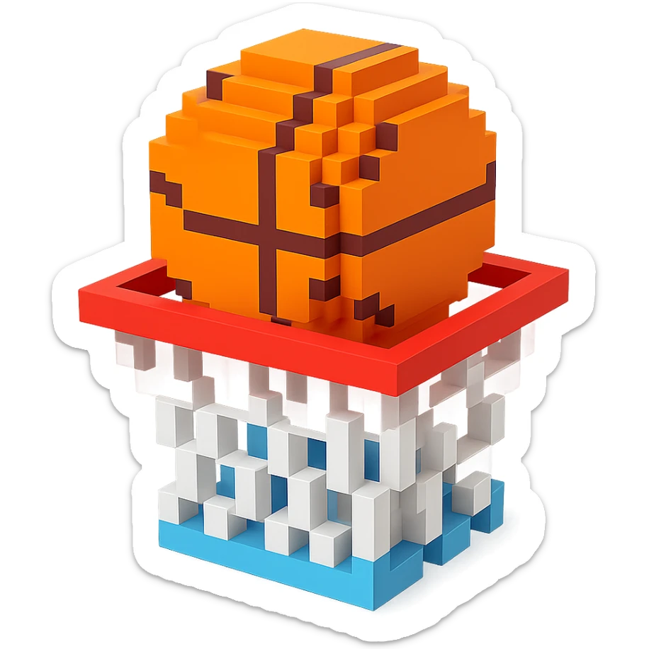Voxel-style basketball in a net, no background, variation 7. sticker