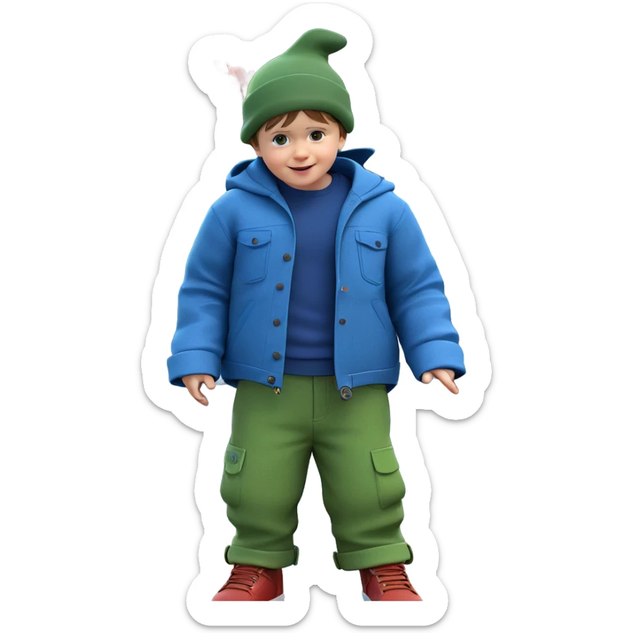 boy with hat by car sticker