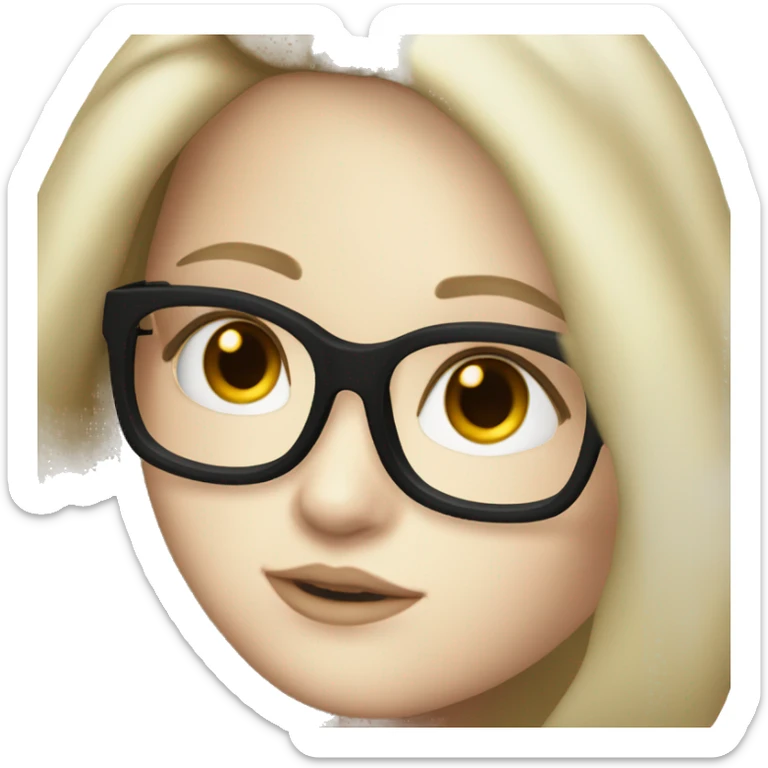 Pale skin, Black mid-long-hair, girl, thick black frame glasses, black sticker