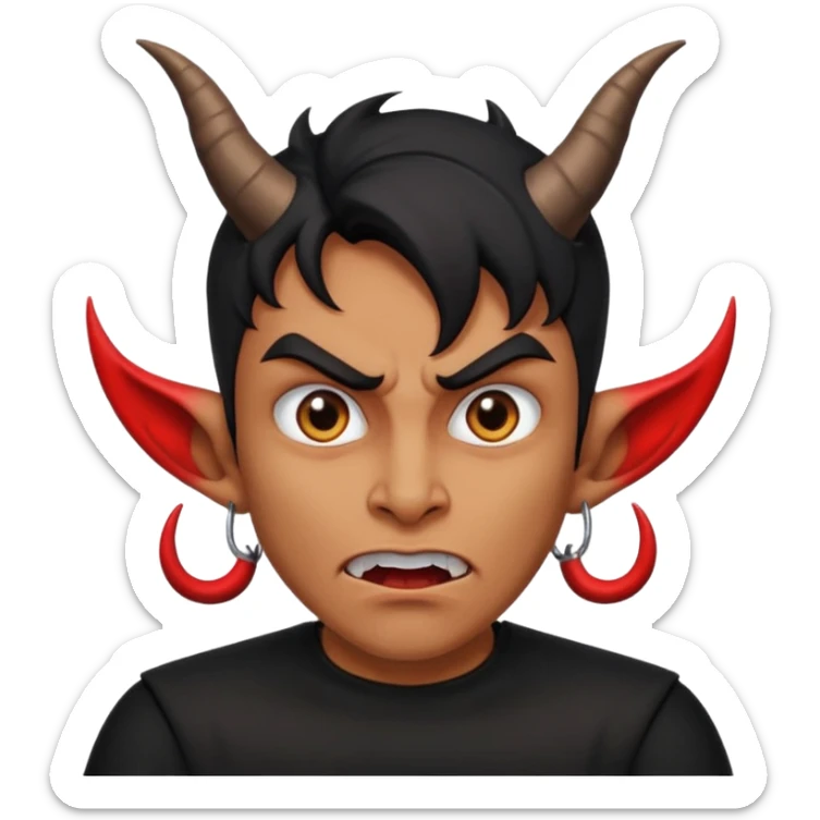 The guy looks at you with contempt and disgust, rolls his eyes, and wears black clothes and has devil horns. sticker