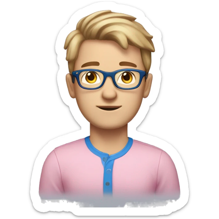 gay men light brown hair with glasses, blue eyes, look cute, skinny and white skin, funny with pink shirt  sticker