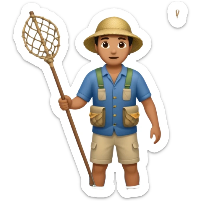 a Polynesian fisherman standing in the water with a large net full of fish sticker