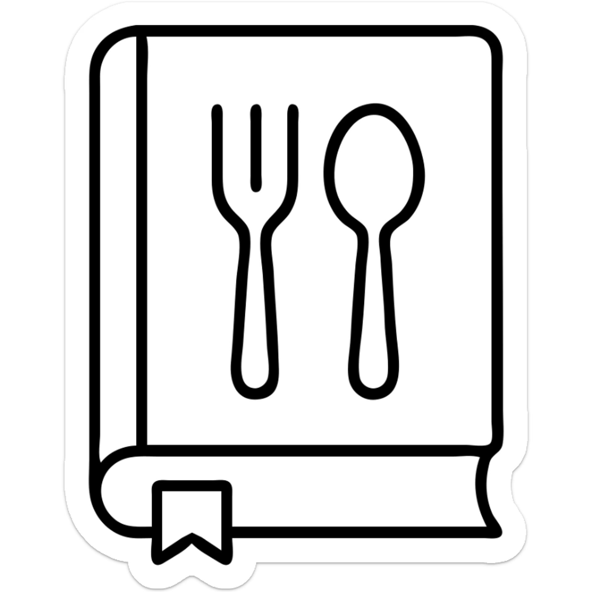 Closed cookbook with a fork and spoon symbol on the cover – collection of recipes sticker