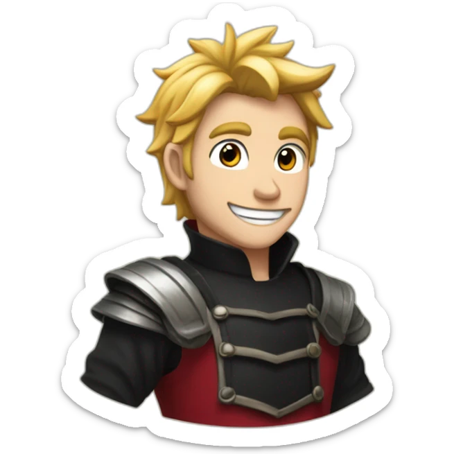 Nastu Dragnell from fairy tails with short red air and black shirt smilling sticker