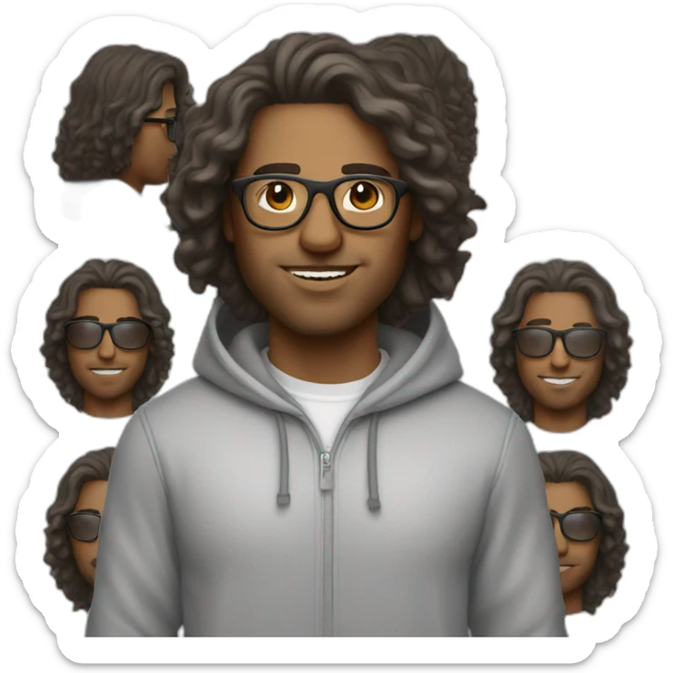 man wearing a hoodie with wavy hair and tinted glasses sticker