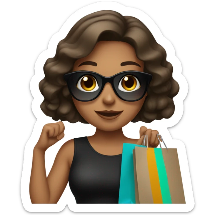 brunette girl with tan skin with black sunglasses with shopping bags sticker
