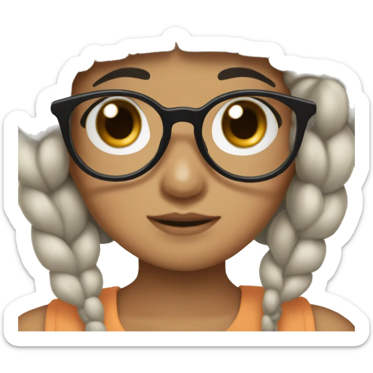 girl with black hair with korean bangs, two braids and black round glasses and sticking out tongue cutely sticker