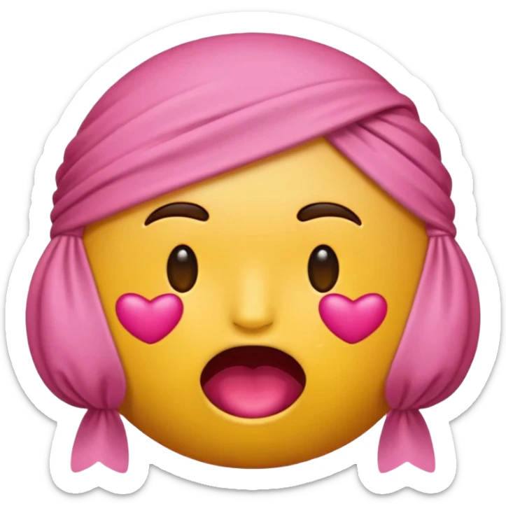 Un emoji mordiendose un dedo con un lazo rosa en la cabeza sticker