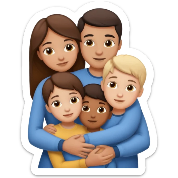 family of 5 hugging each other. including parents, sister and youngest brother sticker
