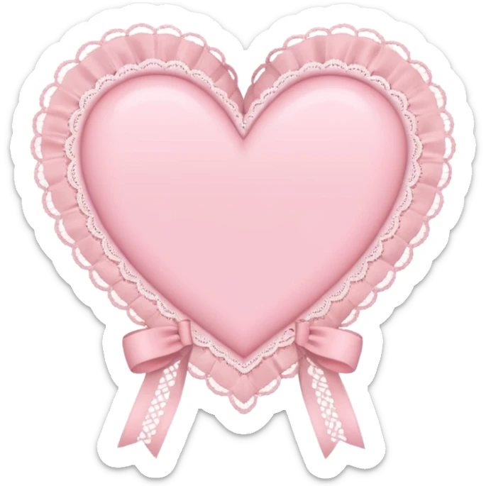 cute baby pink colored heart with lace trimming and with a lace ribbon in the front, on the top left, tilted a bit sticker