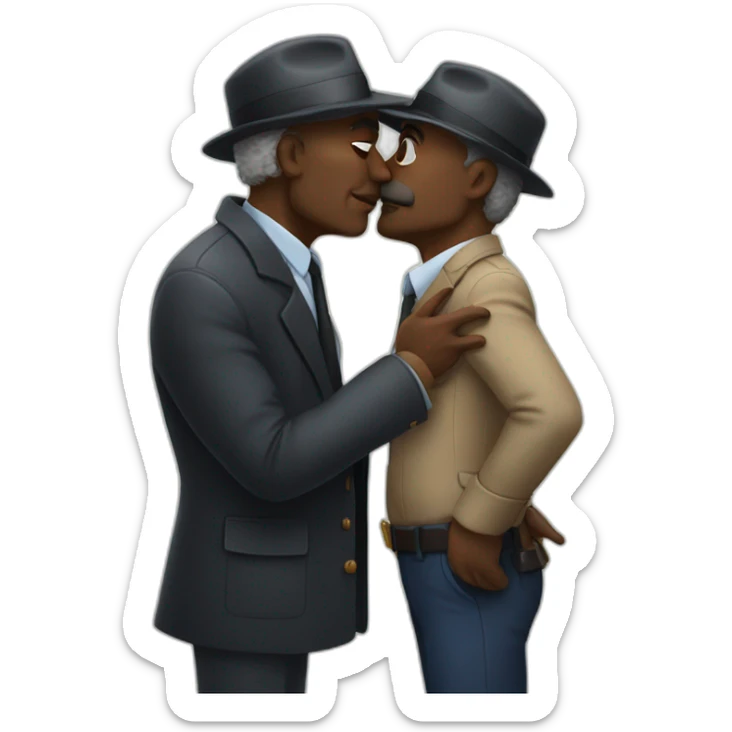 Black older man detective kisses European  older man detective  sticker
