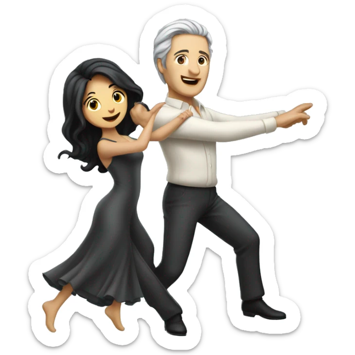 woman with long black hair and man with gray hair dancing waltz sticker