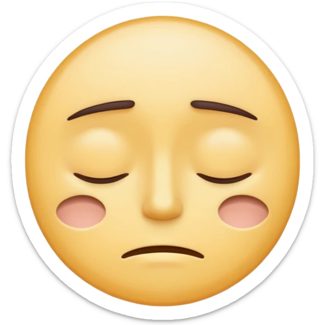 minimal flat emoji of a fatigued face,
half-closed eyes,
slightly uneven eyelids,
low-energy expression,
cool pastel muted tones,
modern mental health app style,
transparent background,
vector illustration sticker