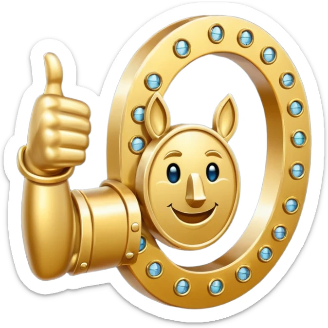 Emoji is an iron golden horseshoe with a thumbs up in the middle (Like) Vector sticker