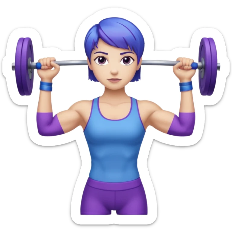 weight lift woman short blue purple har muscles bar is not growing from head sticker