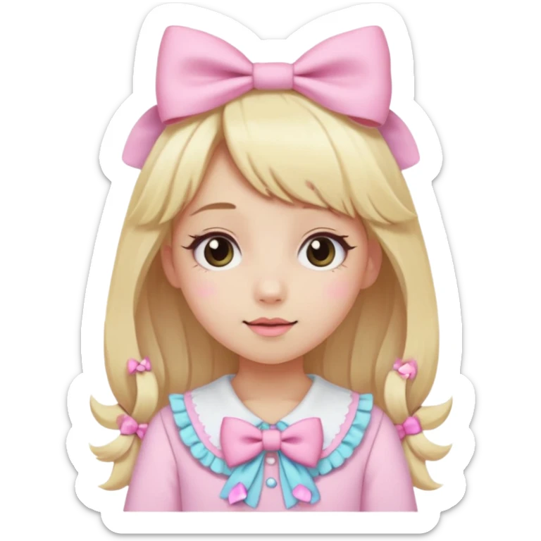 A girl dressed in kawaii clothes with lots of bows and she has blonde hair sticker
