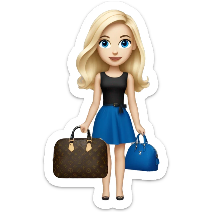 Blonde girl with Louis Vuitton monogram purse in tight short black dress bright blue eyes sticker