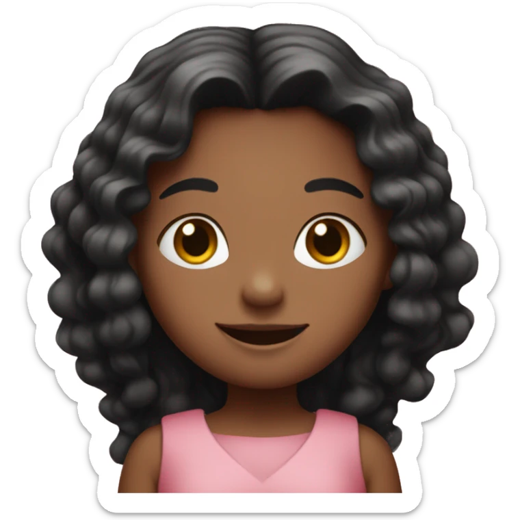  girl with pink dress , long black hair and red hills smilling  sticker