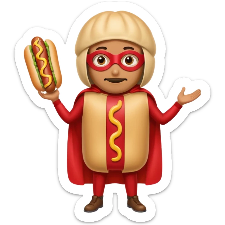 a hero who wear Hotdog costume  with a hero mask  sticker