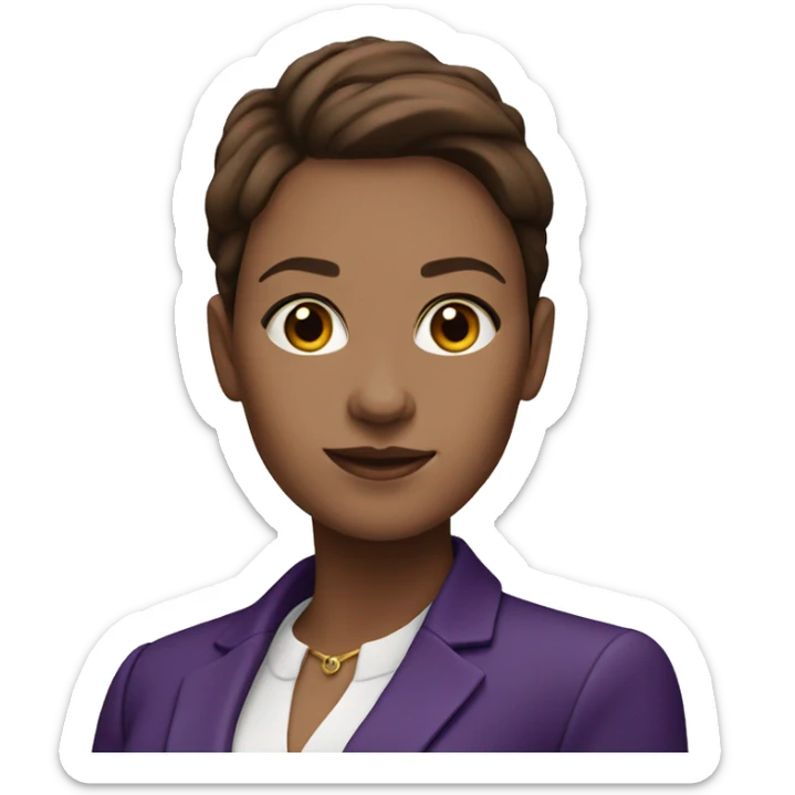 white skin business woman with brown hair in a purple blazer sticker