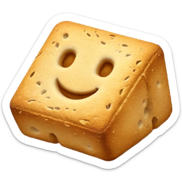 3 croutons, golden-brown, irregular, crispy, rough porous surface, hint of herbs, 3D, clean, soft shadows, transparent background, emoji scale sticker