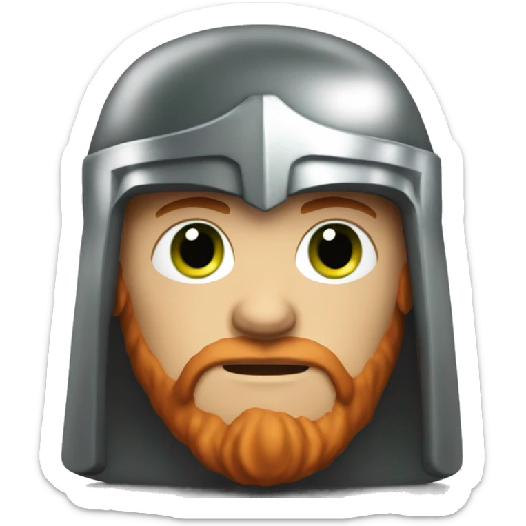 Serious man with red hair, trimmed beard, gray-green eyes, wearing Thor's helmet, iOS emoji style. sticker