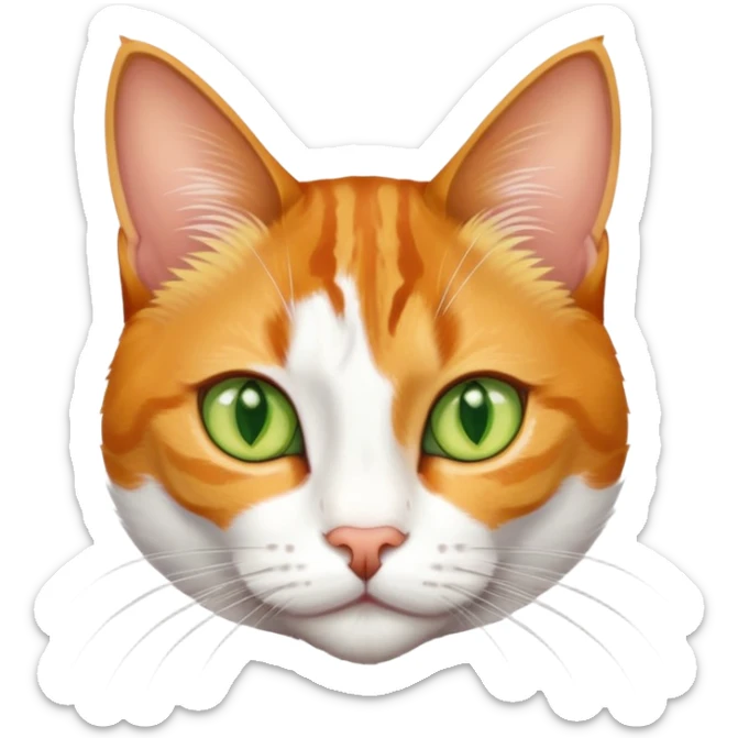 A mix breed cat (domestic shorthair and Arabian mau) with white fur, three ginger spots on its back, a ginger tail, and yellow-green eyes sticker