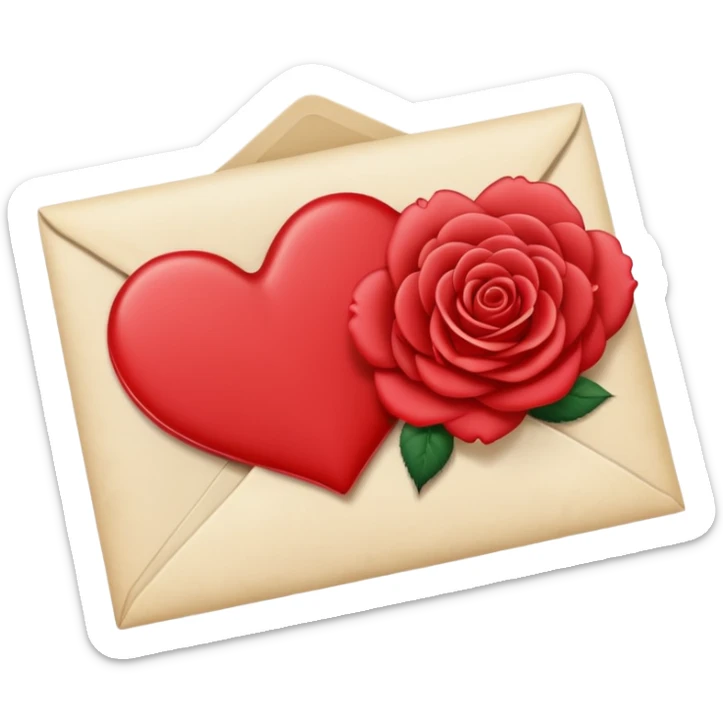 A heart-shaped handwritten letter sealed with a rose wax stamp, romantic and elegant icon sticker