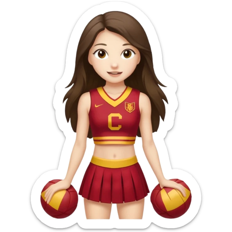 full body skinny white happy long haired brunette girl USC cheerleader sticker