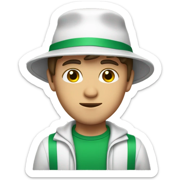 brown haired male with a bucket hat, he is a white ukrainian with green eyes sticker