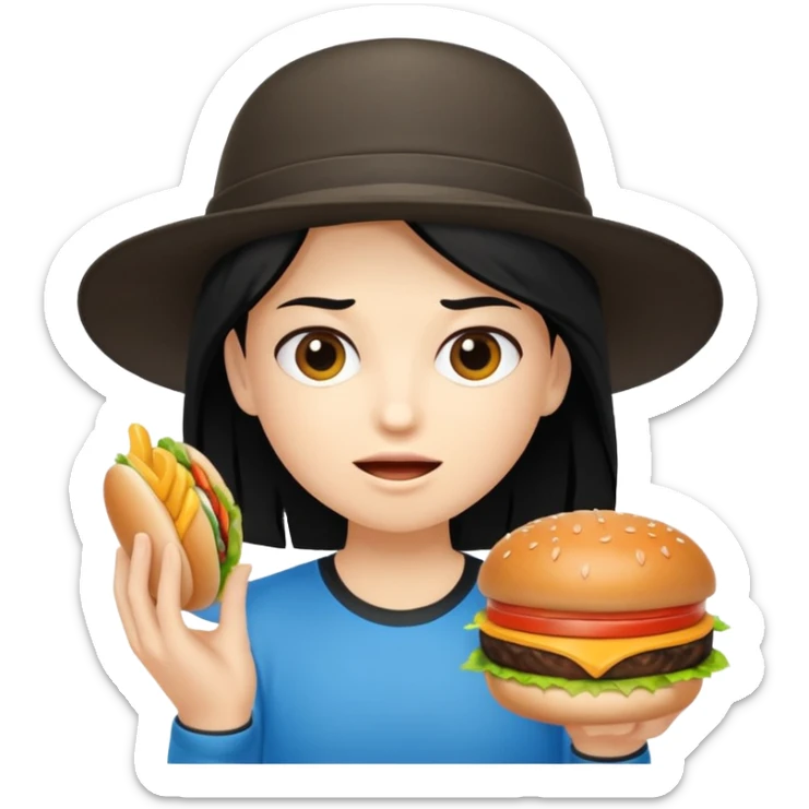 mach mir eine sportliche person mit schwarzen haaren die gerade offensichtlich heißhunger hat sticker