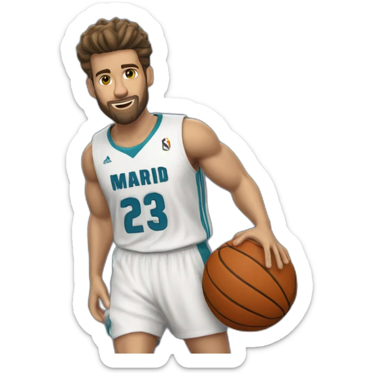 Jugador blanco basket del cb. Almansa con con la camiseta Del Real Madrid camiseta azul sticker