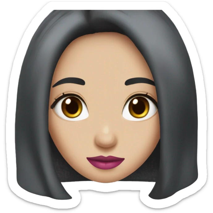 Pretty girl with long black hair and brown eyes with pink lipstick and fair skin sticker