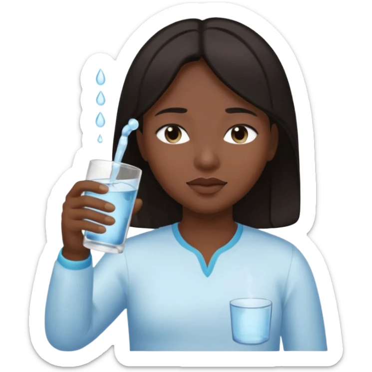 The central figure is an emoji of a person with dark hair, eyes closed, hold a glass but dont show the glass sticker