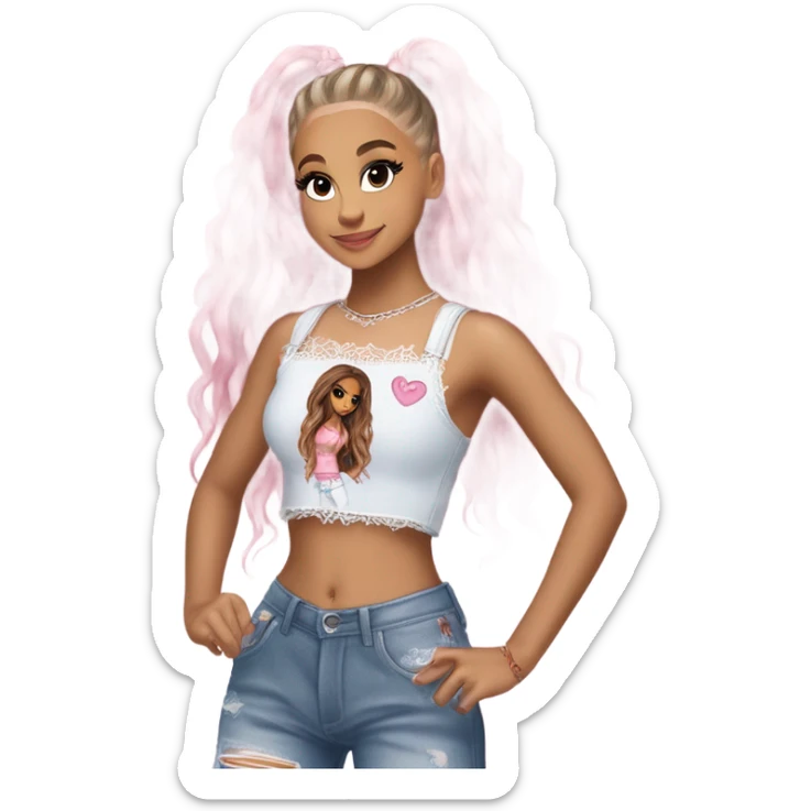Ariana grande wearing a Shakira lace up croc top and short jeans and pink highlights  sticker