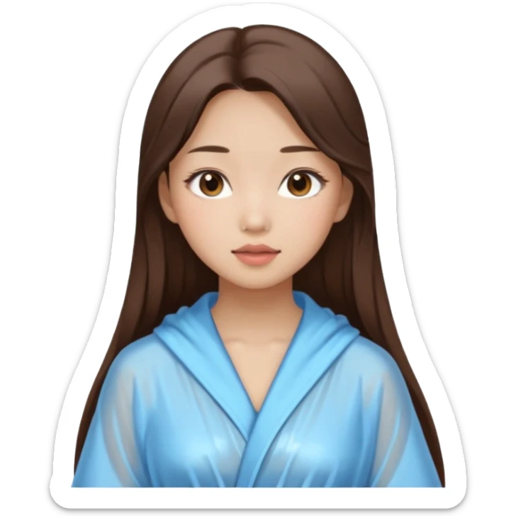 girl aesthetic emoji, asian beautiful make up long brown hair shower clothes sticker