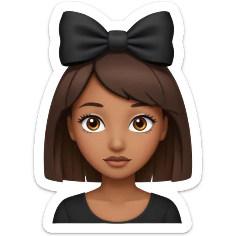Adult woman with black cute  cut with a black top and a bow on her head with long lashes sticker