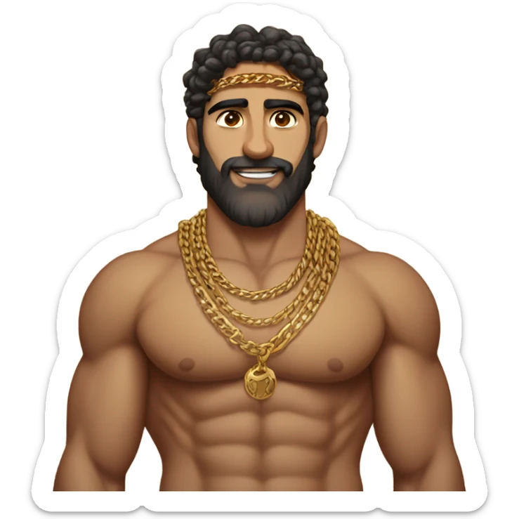 super buff muscles armenian guy with hairy chest and lots of gold jewelry  sticker